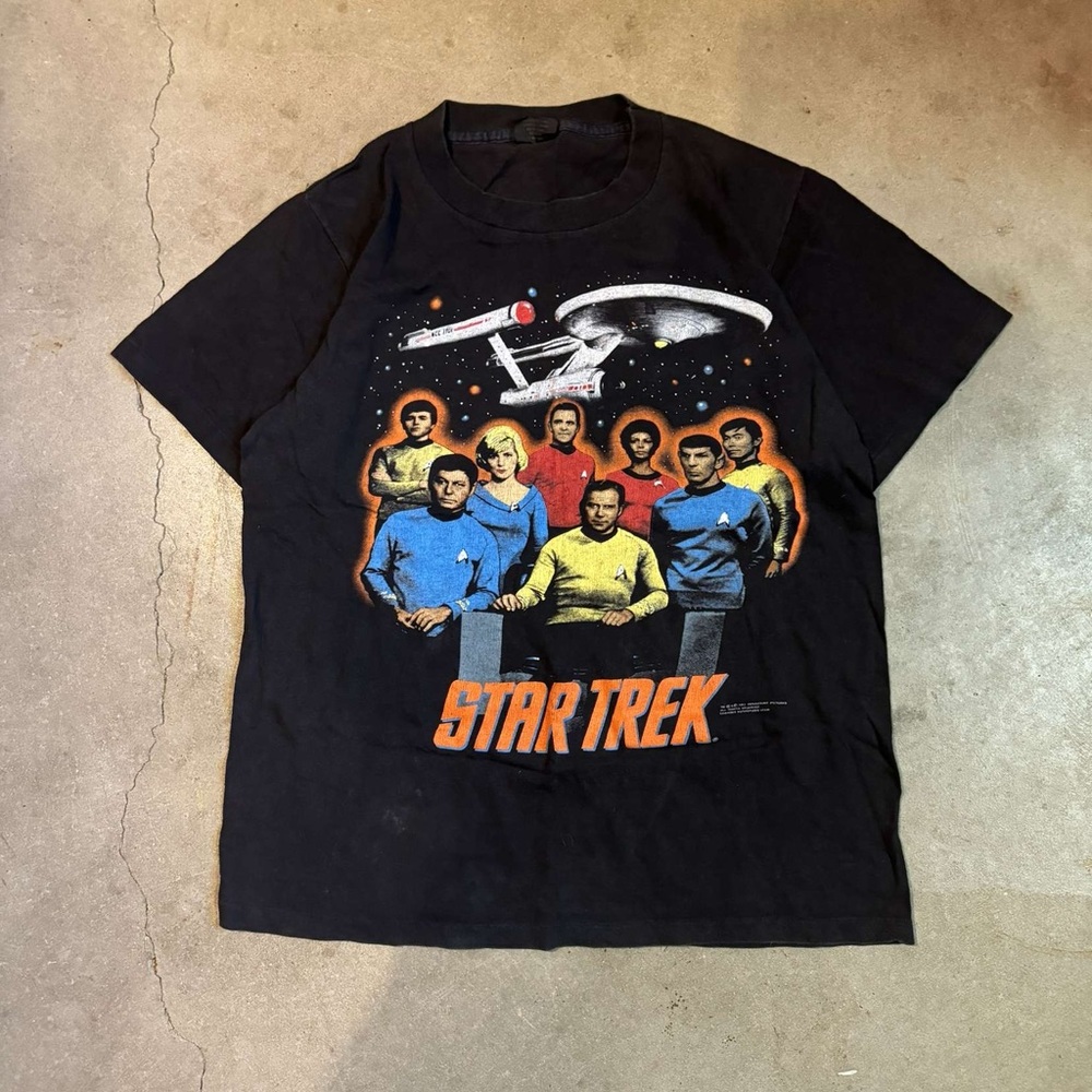 Black Short Sleeve Star Trek Tee with Colorful Graphic Print